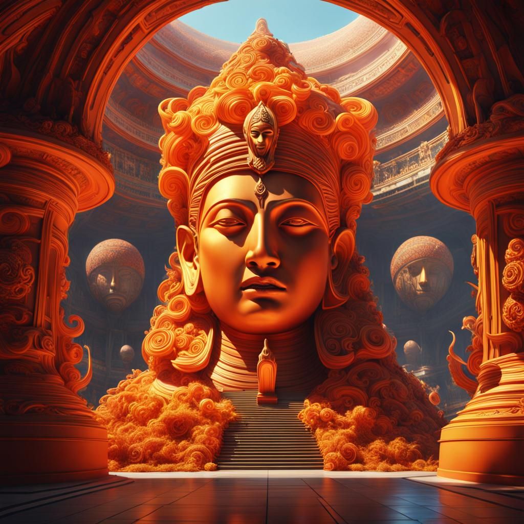 Ancient Gods in Tangerine Dome, Detailed Matte Painting