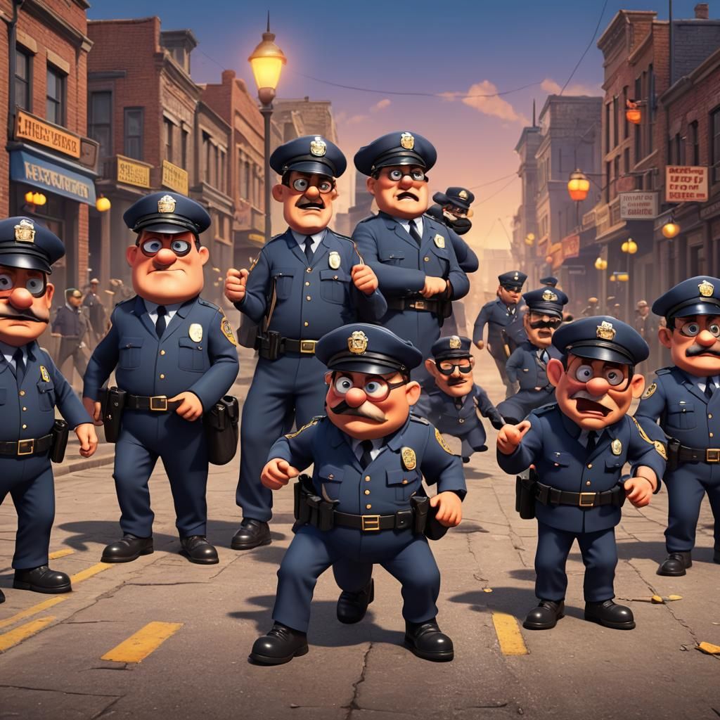 Keystone Cops Mayhem in 3D Digital Art