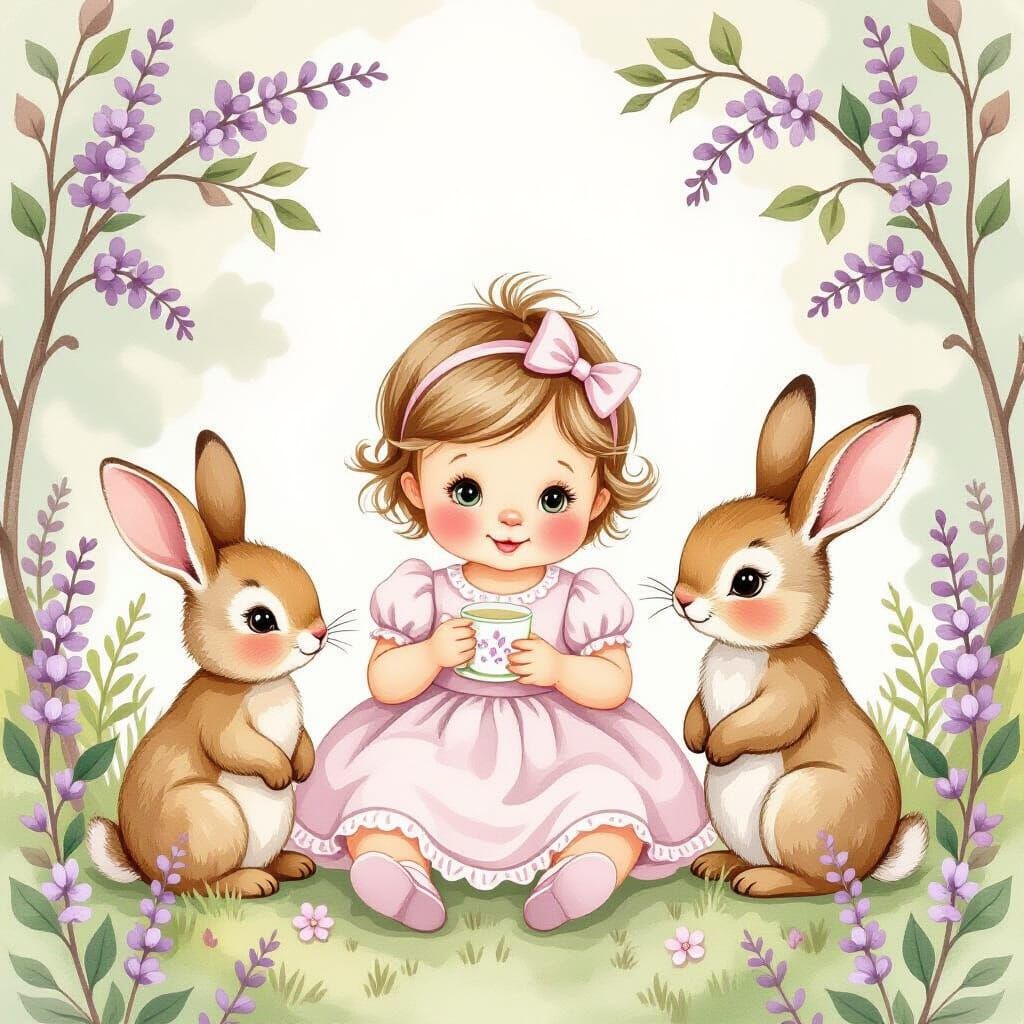 Whimsical Woodland Creatures and Girl Theme Invitation