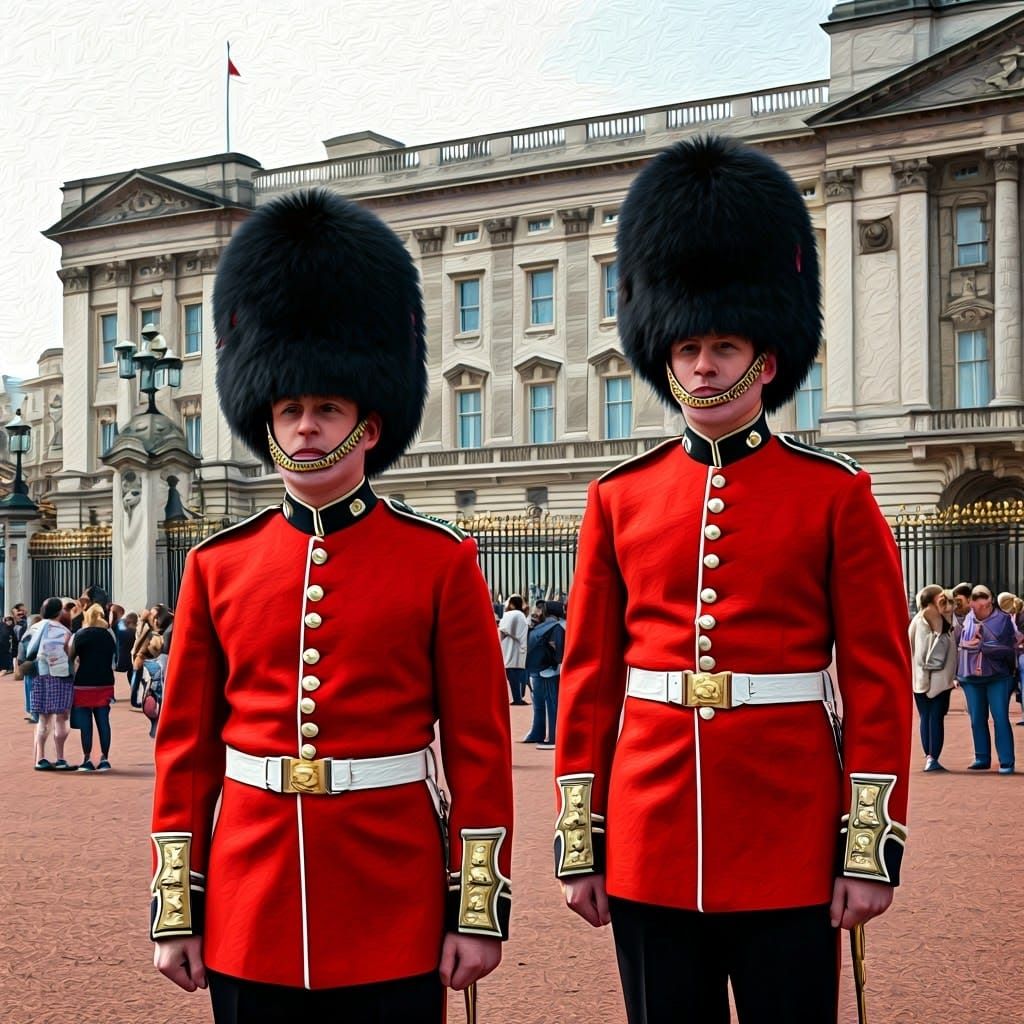 Royal Guards at Buckingham Palace in Digital Painting Style