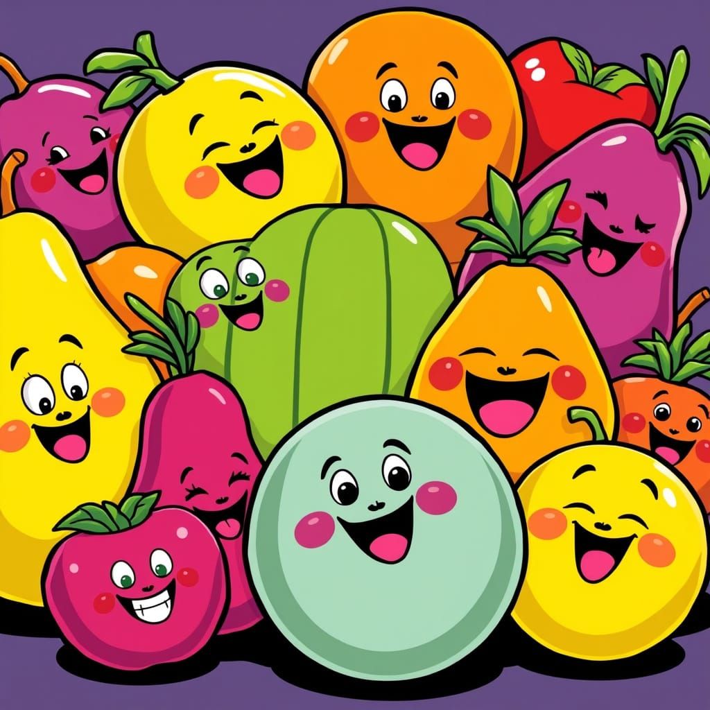 Vibrant Fruits in Joyful Comic Book Style
