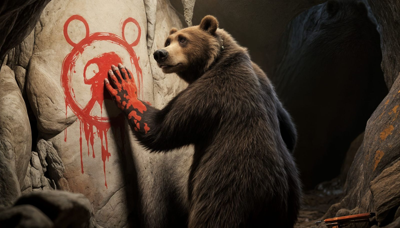 Bear Artist Caught Painting Cave Art