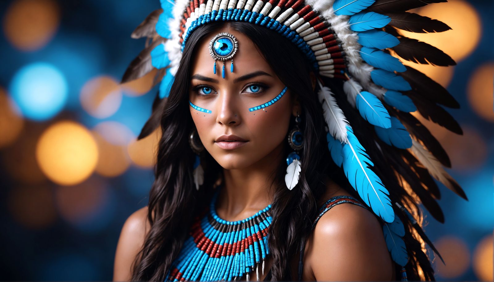 Native American Woman Portrait in Deep Star Fusion Art