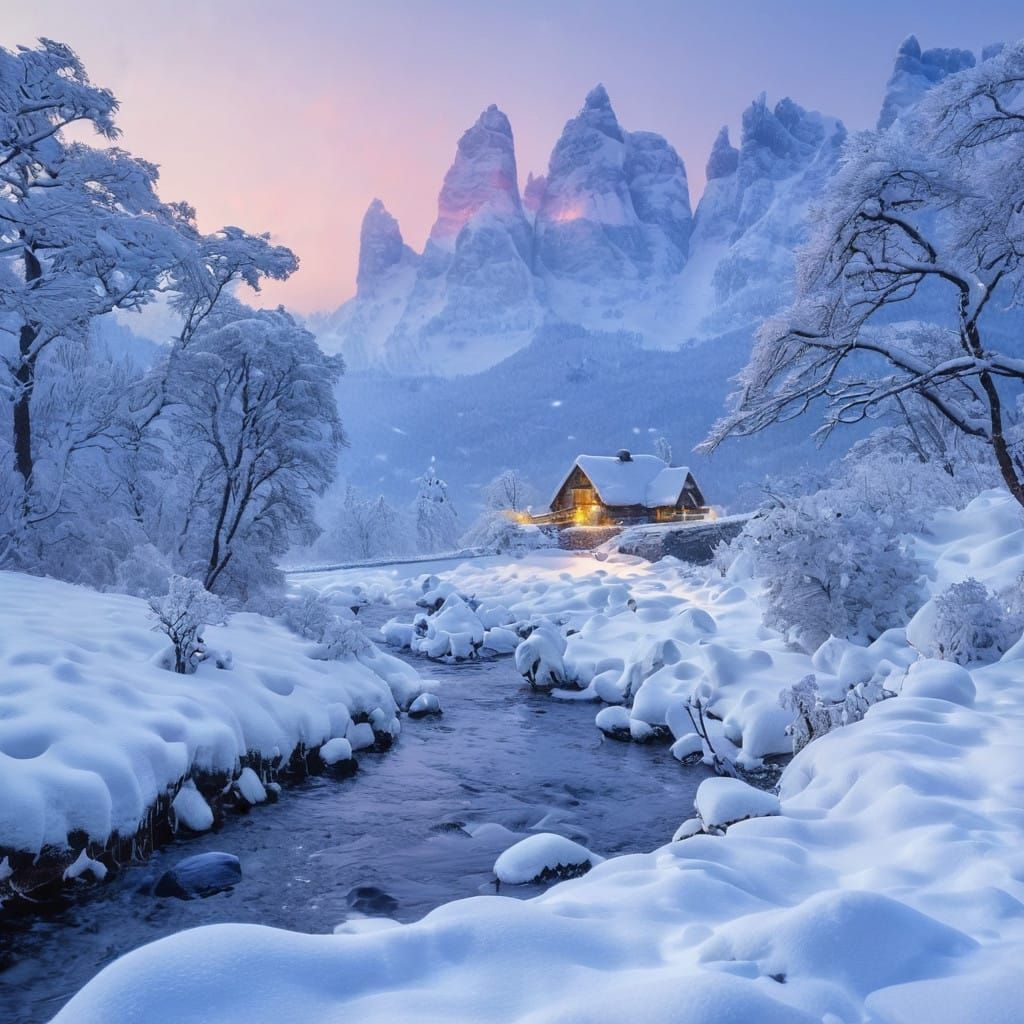 Breathtaking Winter Wonderland in Soft Watercolor