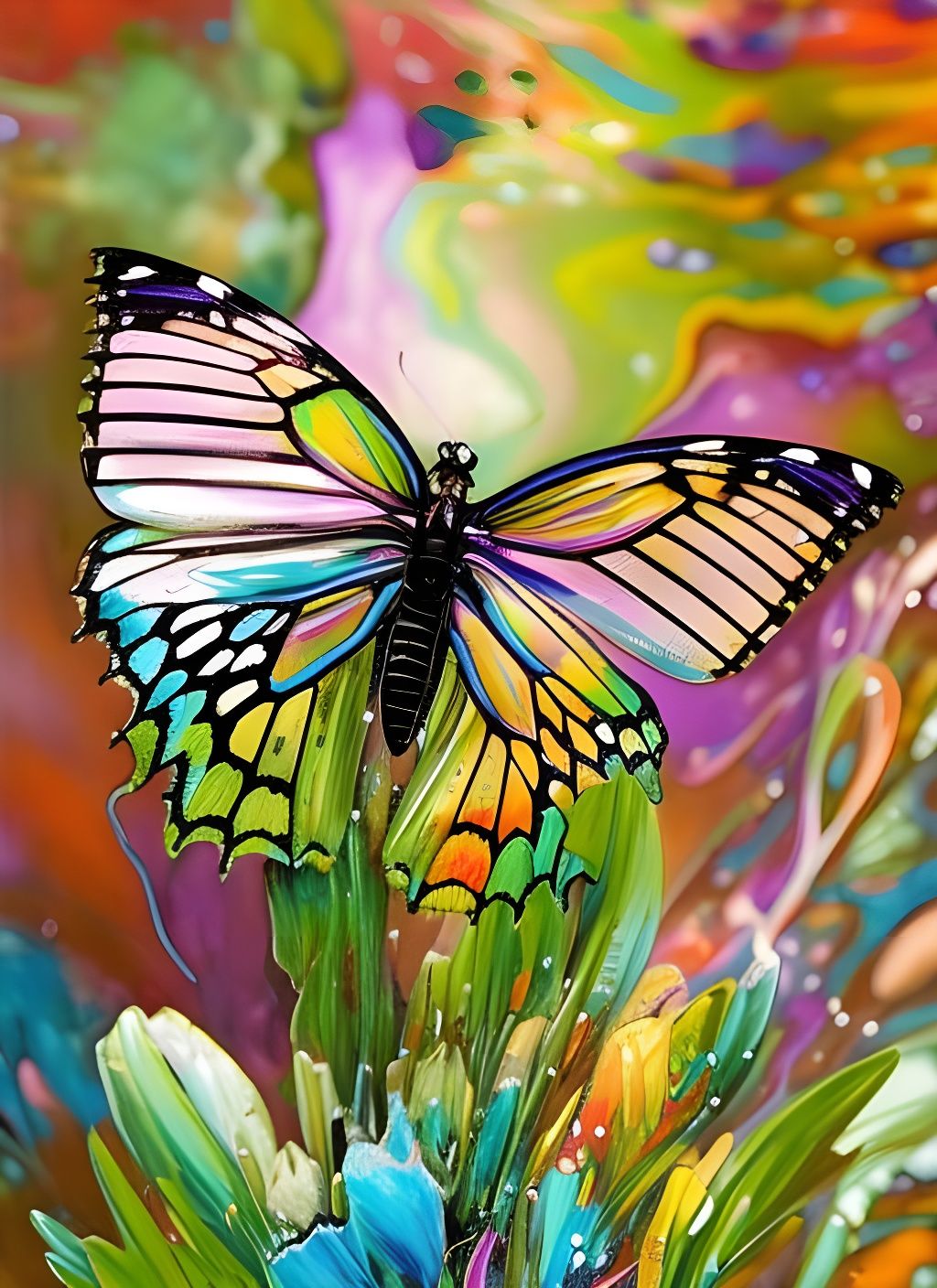 Cyberpunk Butterfly in Volumetric Lighting