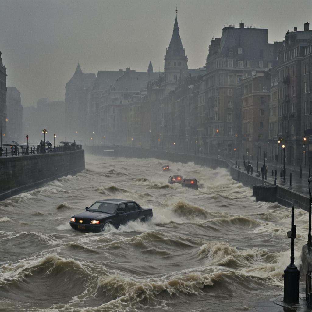 City Panic: Huge Waves Crash Over Flood Wall