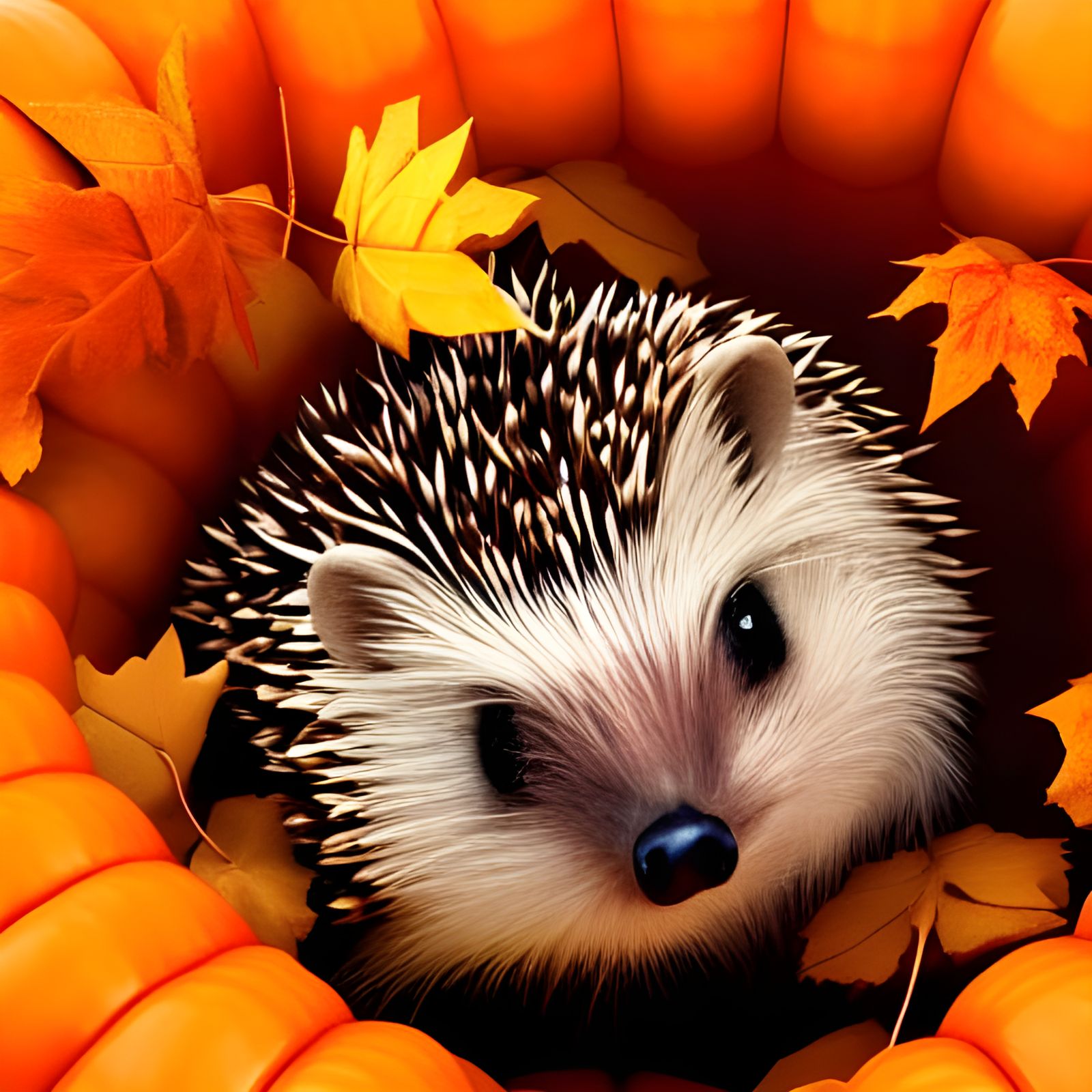 Cute Hedgehog Inside a Pumpkin in CGI Style