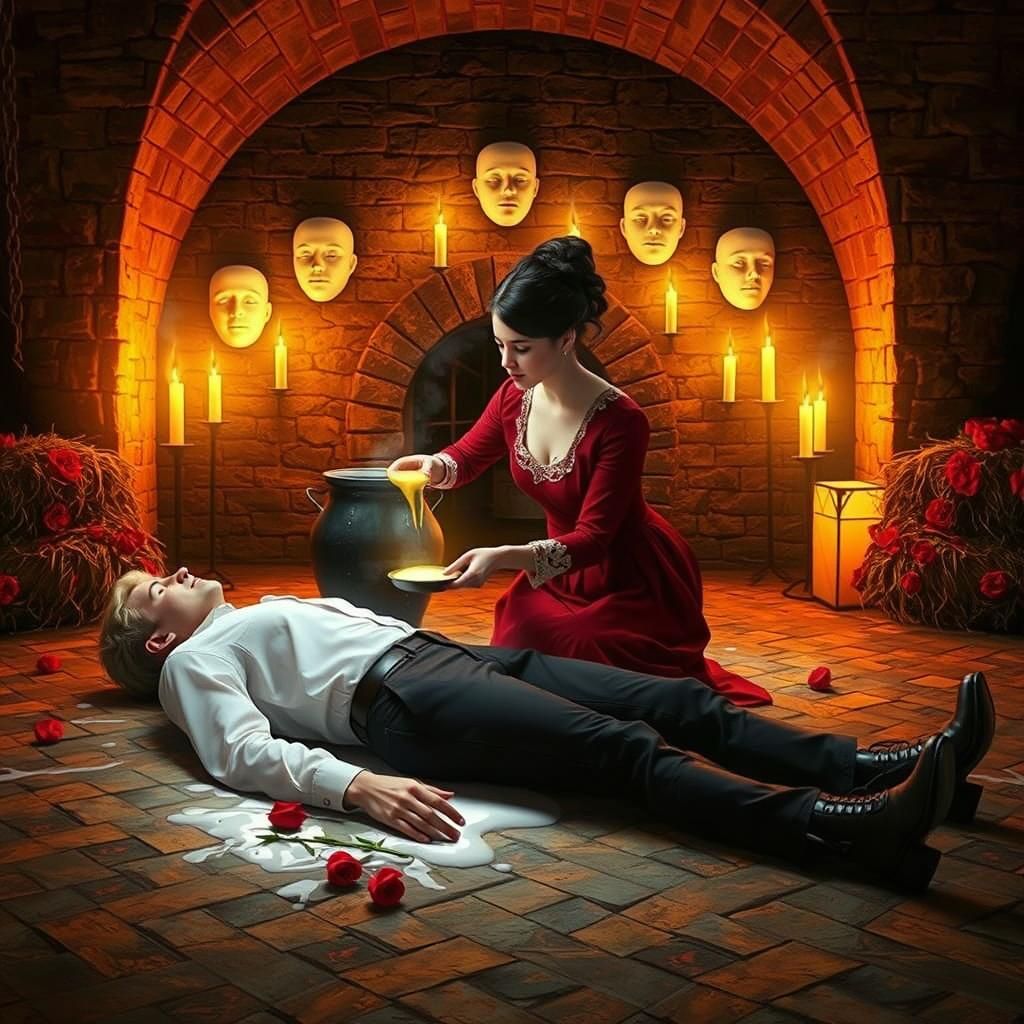 Medieval Castle: Woman, Man, and Wax Masks in Hyperrealism