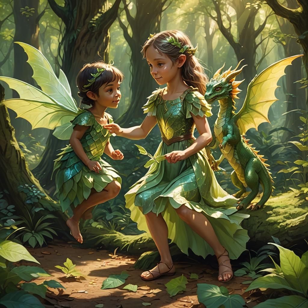 Fantasy Art: Girl with Leaf Dragon