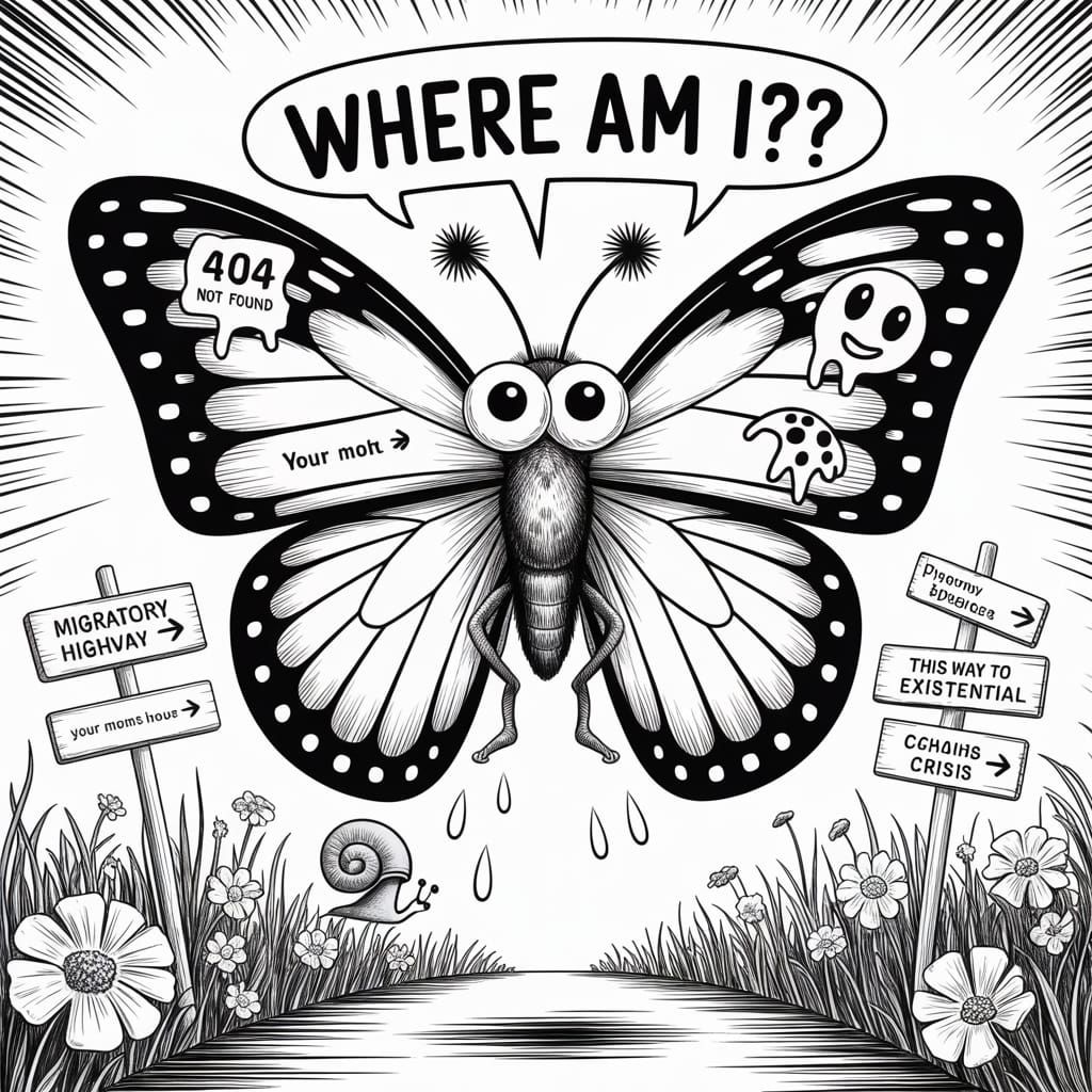 Confused Butterfly in Expressive Ink Drawing