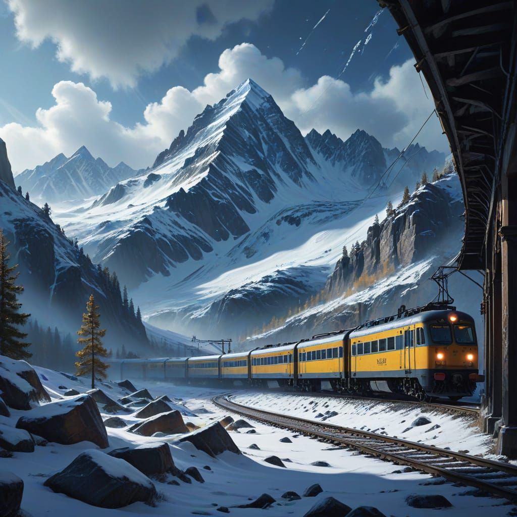 Winter Train Journey Through Snowy Waves to Mystery Mountain...