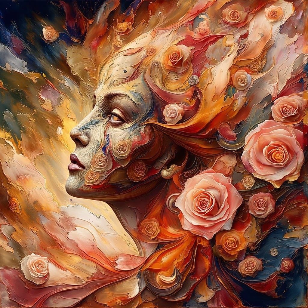 Magical Roses in Dark Oil Paint Style