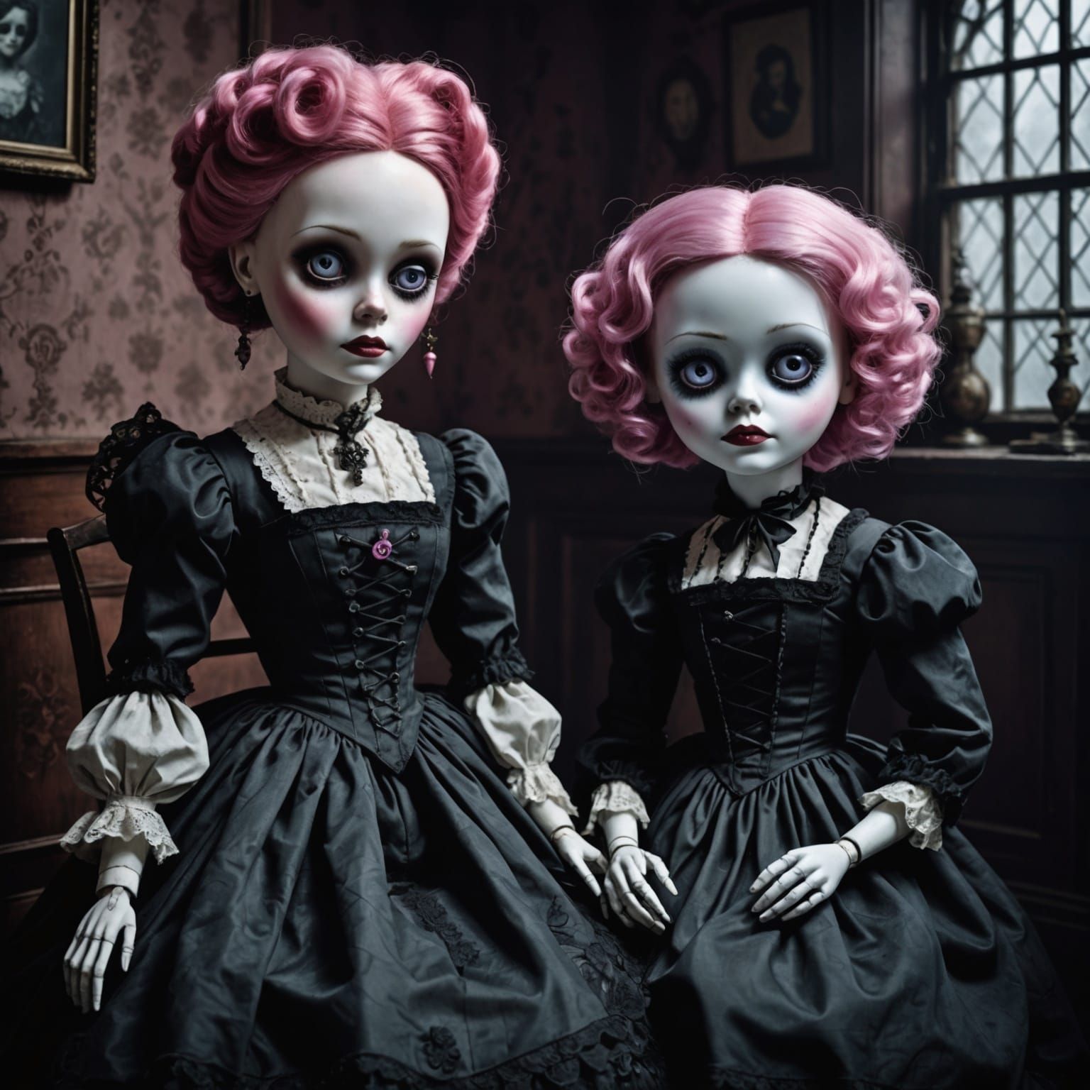 Creepy Victorian Dolls in Tim Burton Style