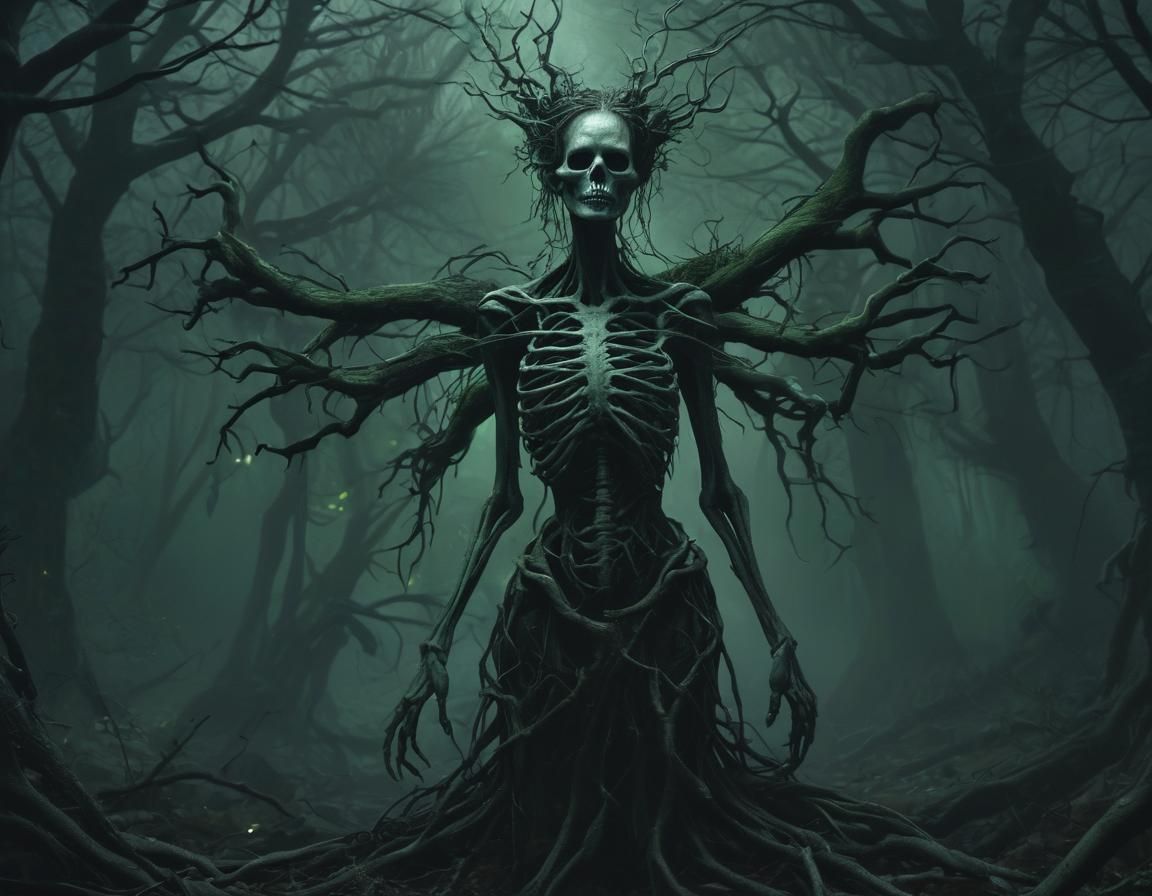 Gothic Horror Scene: Alraune in Mysterious Dark Forest