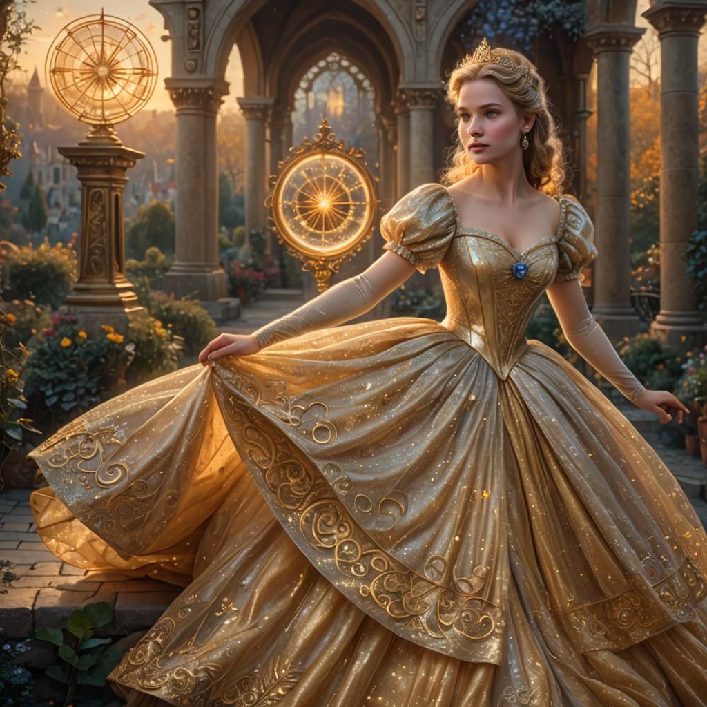 Cinderella in Golden Dress: Hyper-Realistic Fantasy Portrait
