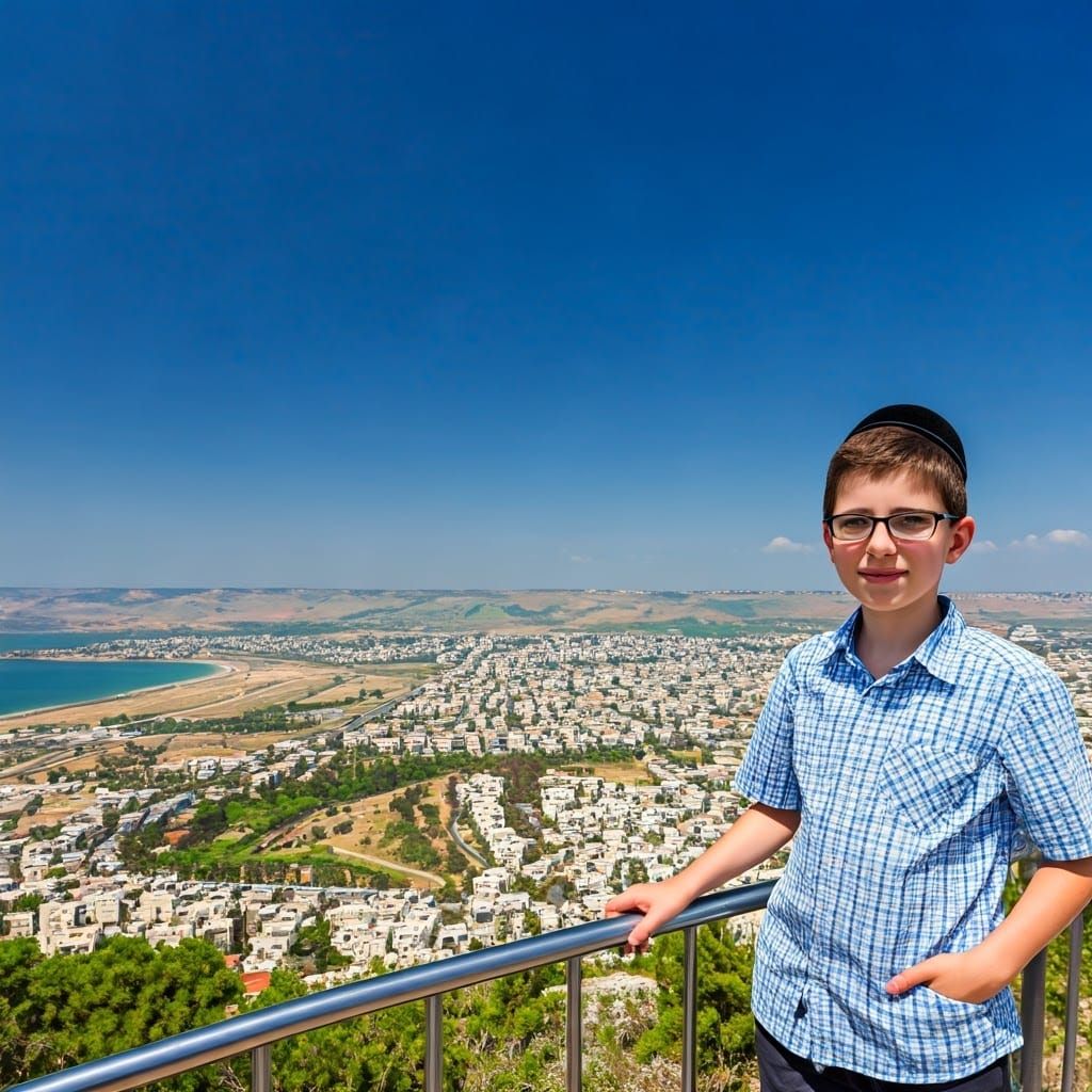A Young Hasidic Boy Enjoys Spring in Tiberias
