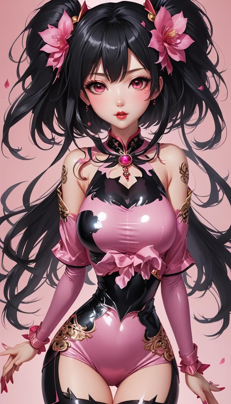 Anime Girl with Pink Eyes in Cel-Shaded Style