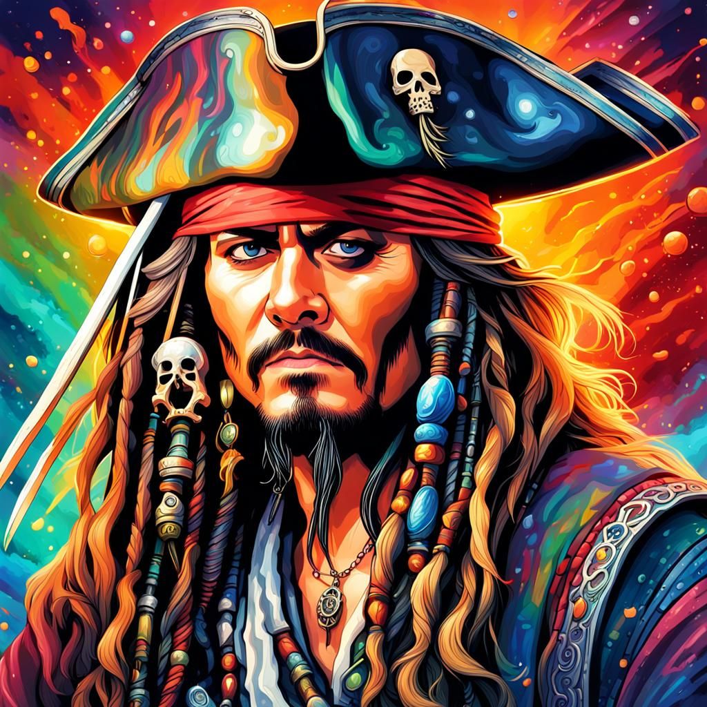 Detailed Portrait of Jack Sparrow in Mixed Media Style