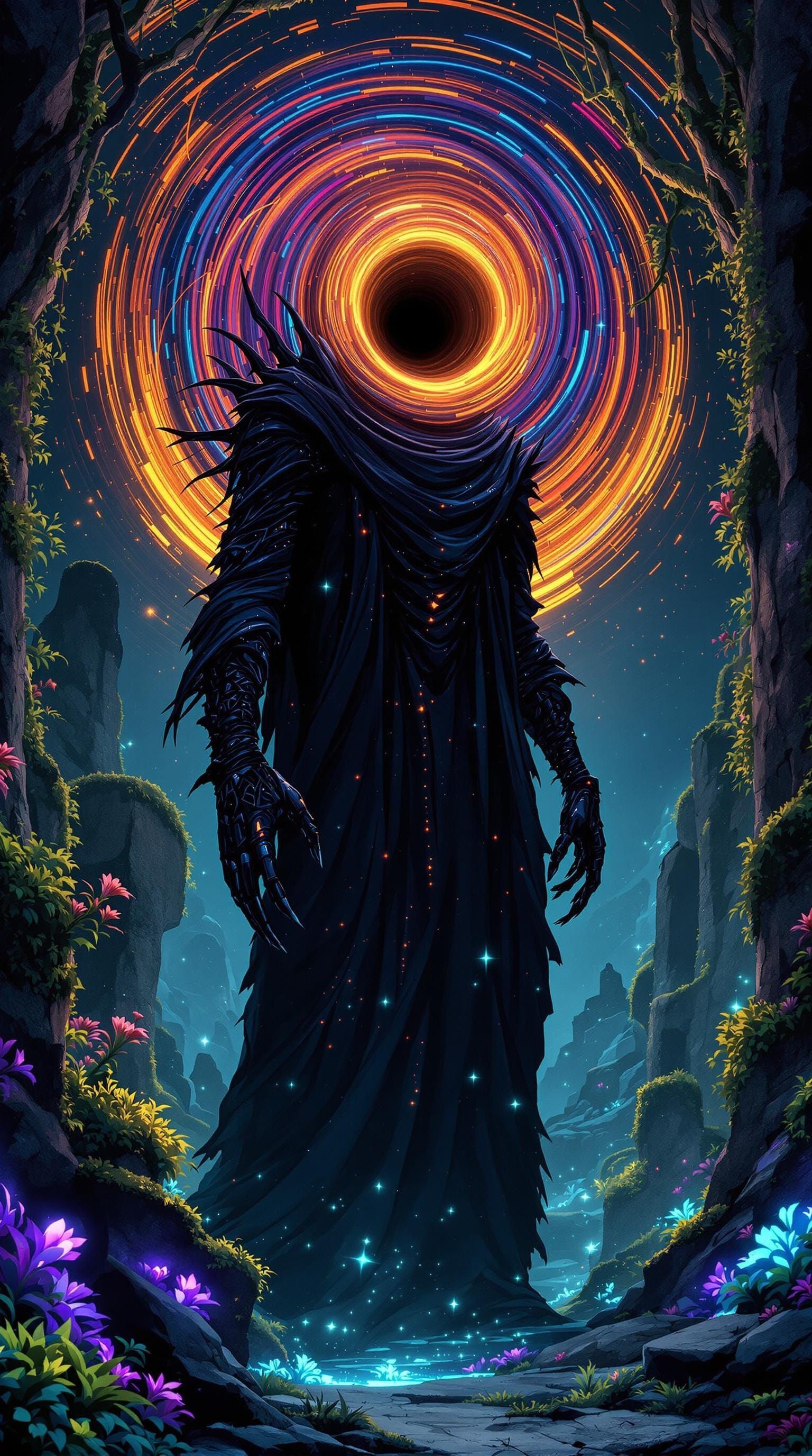 Cosmic Afrofuturistic Entity in Mystical Alien Forest