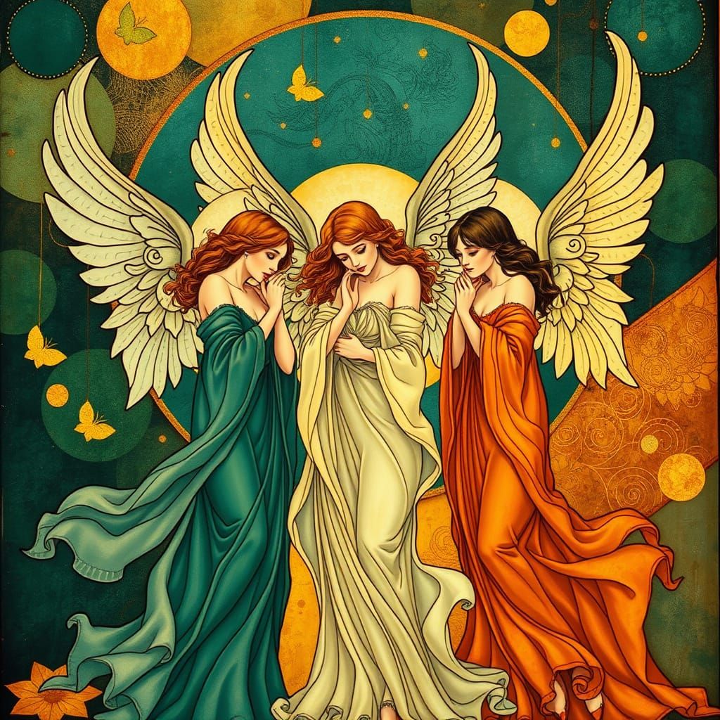 Art Nouveau Angels in Ethereal Splendor