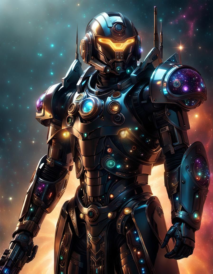 Dark Cyborg in Digital Watercolor Fantasy Style