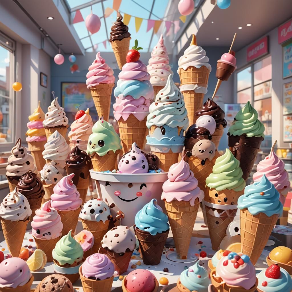 Anime Ice Cream Character on Cone Packaging