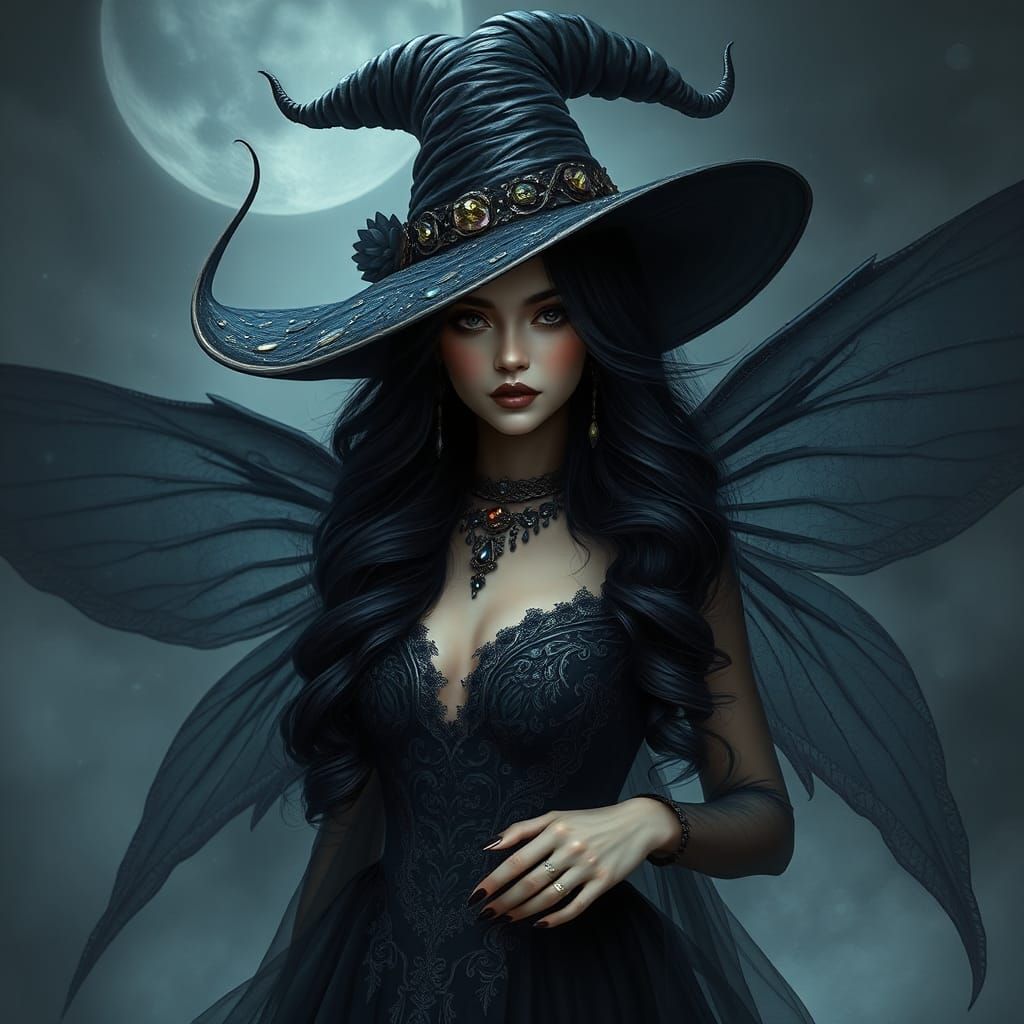 Mysterious Fairy Witch with Gemstone Hat: Matte Painting