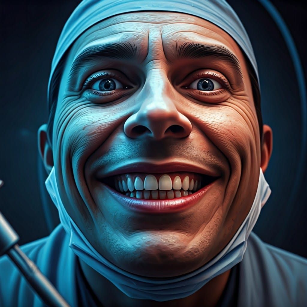 Distorted Dentist Face in Eerie Cinematic Close-Up
