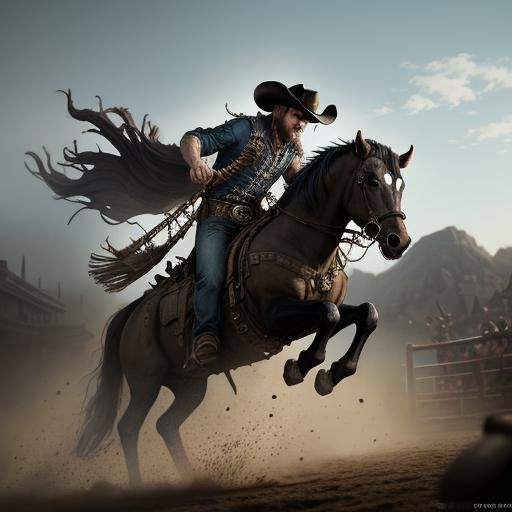 Zombie Cowboy Rides Spectral Bull in Detailed Matte Painting
