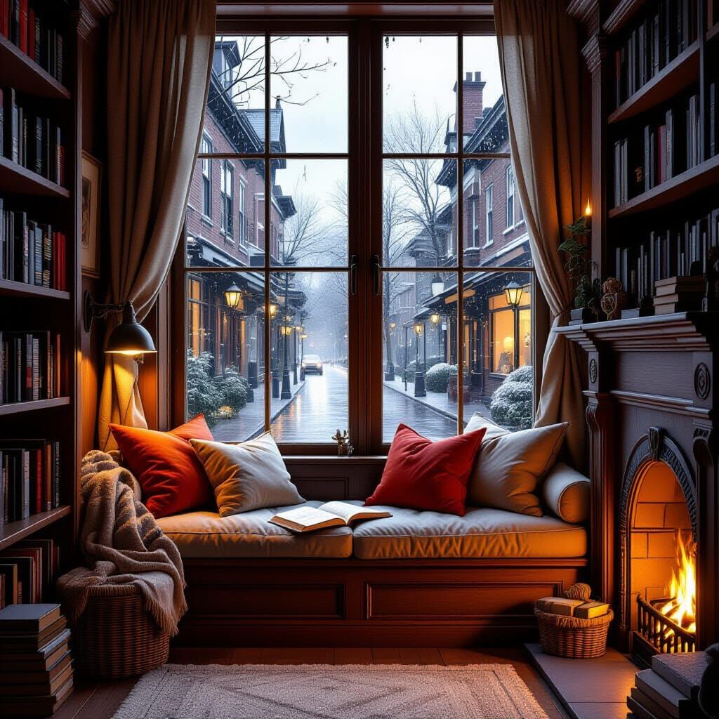 Cozy Reading Nook with Warm Light