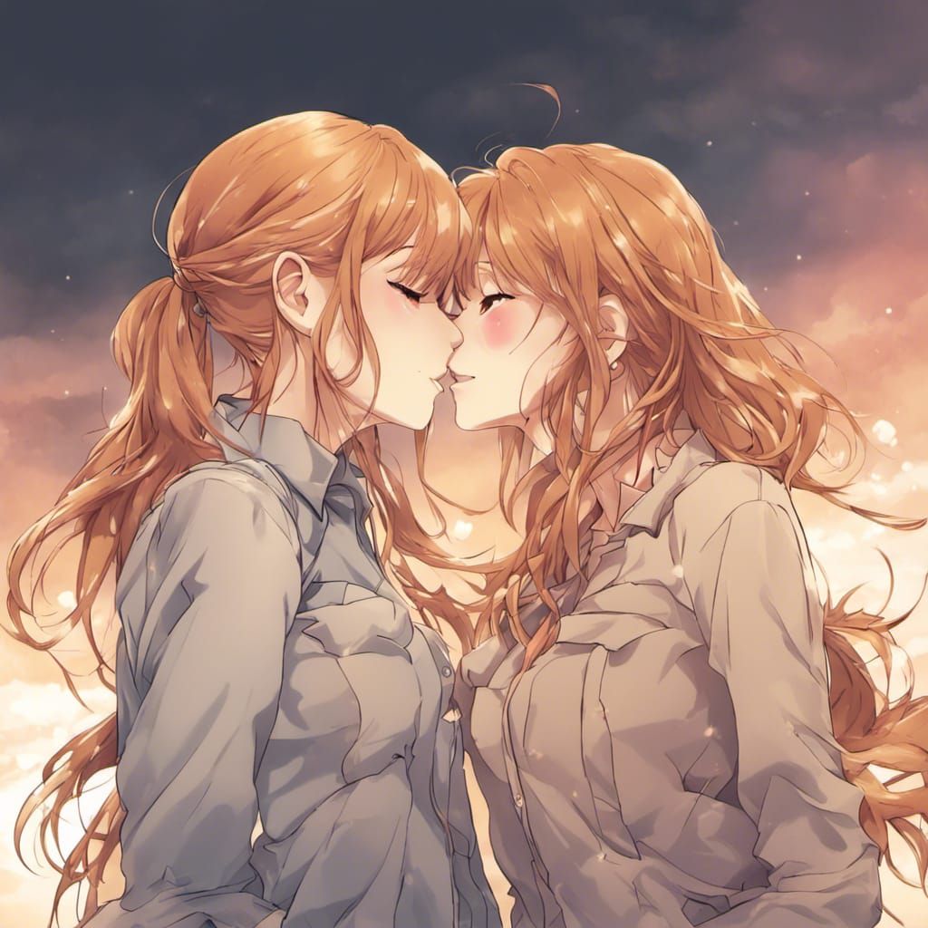 Anime Style Image of Two Girls Kissing