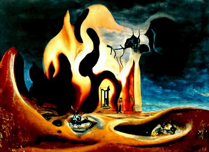 Demonic Portal Opens in Sahara, Surrealist Painting