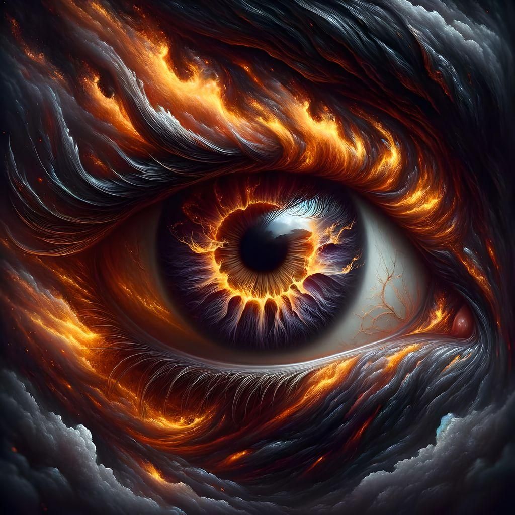 Lava Eye Portrait with Flames in Renaissance Style