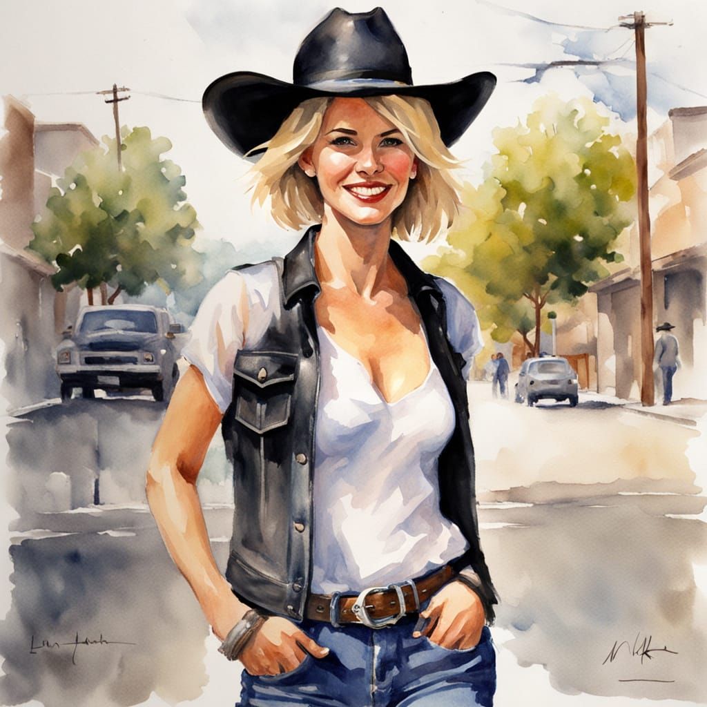 Impressionistic Watercolor of Confident Western Woman