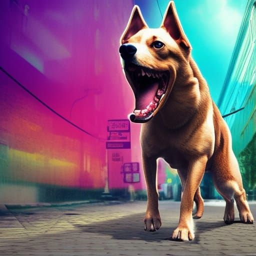 Hyperrealistic Angry Dog Barking: Splash Art Style