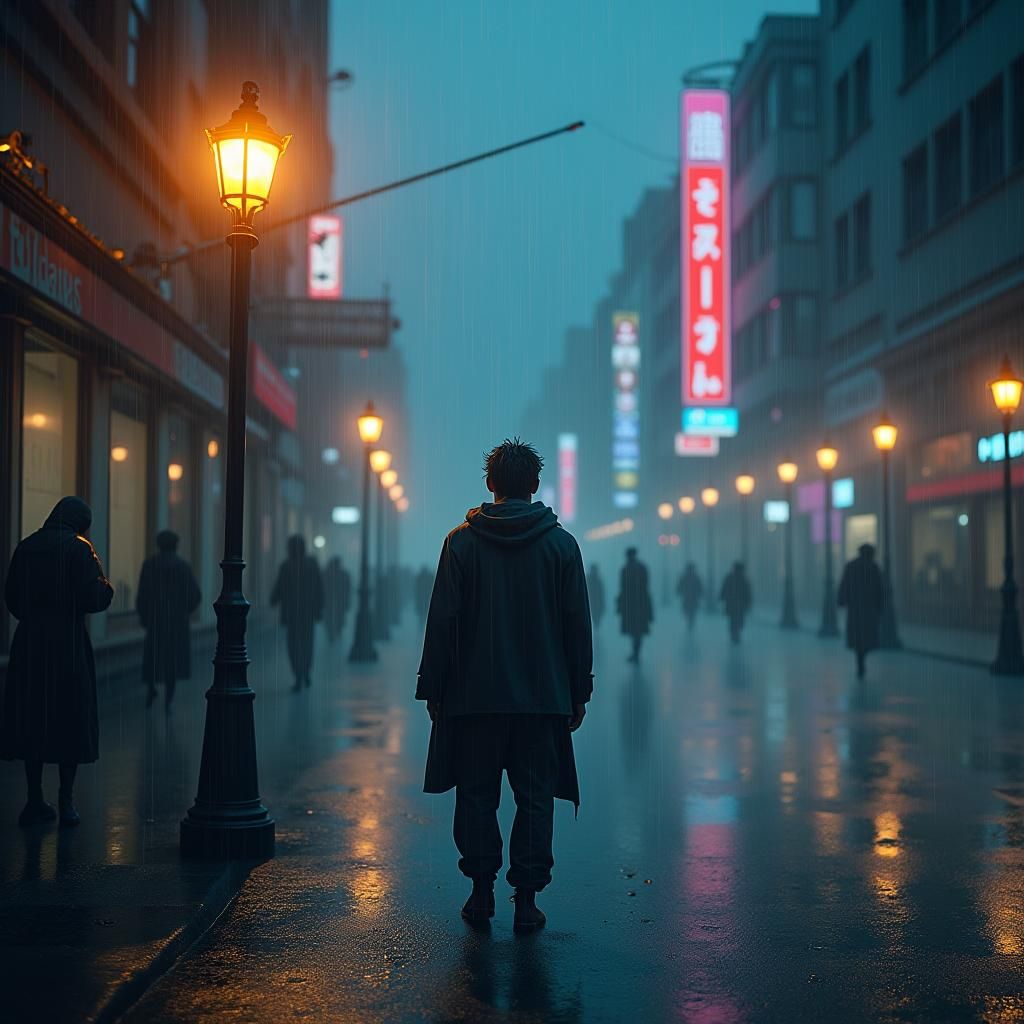 Despondent Man in Rain, Fantasy Concept Art