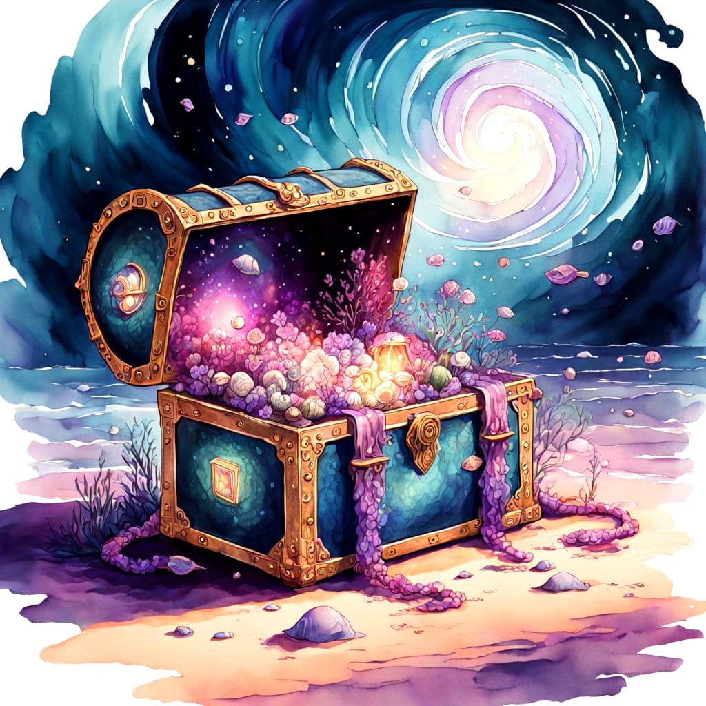 Cosmic Treasure Chest Watercolor Sketch