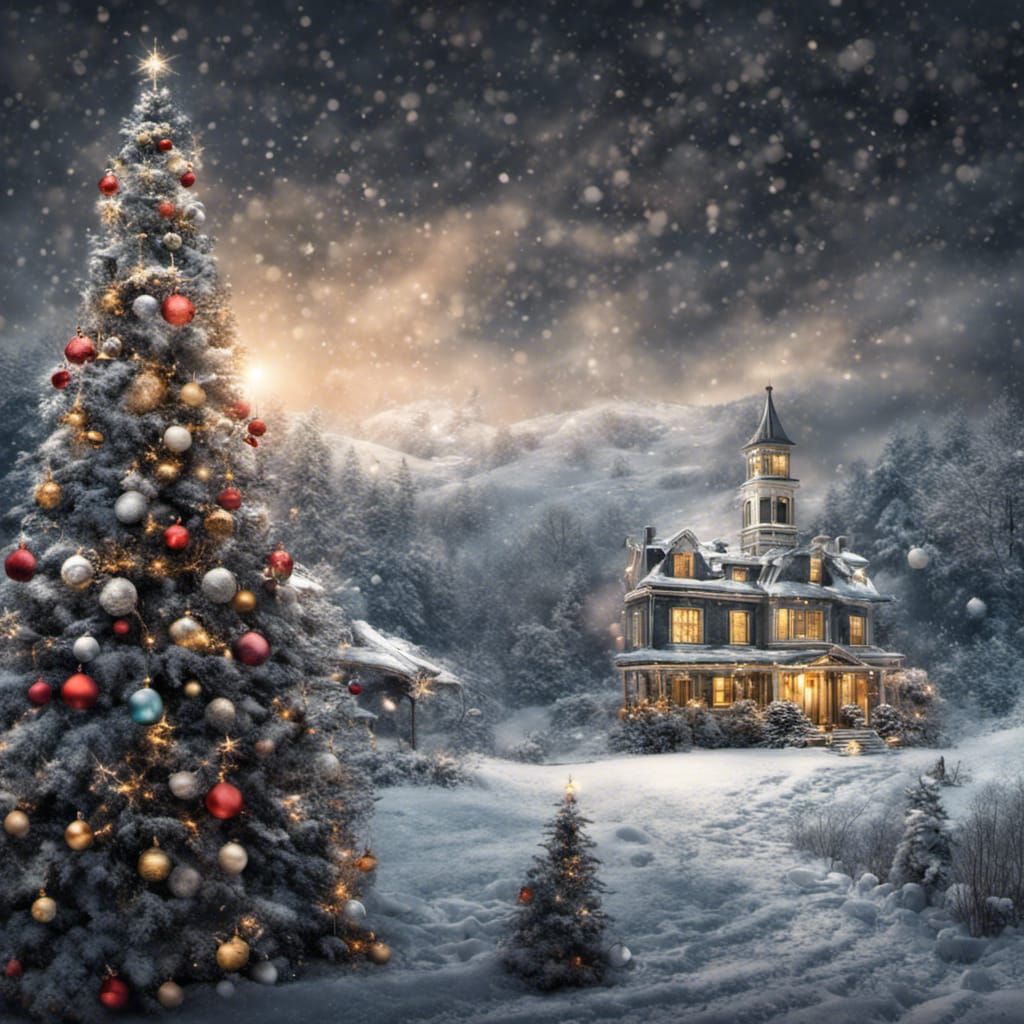 Festive Christmas Landscape with Red Ornaments