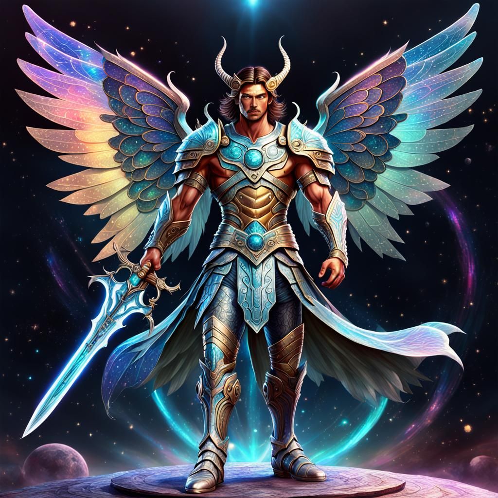 Powerful Male Fairy Warrior with Sword, Astral Illustration
