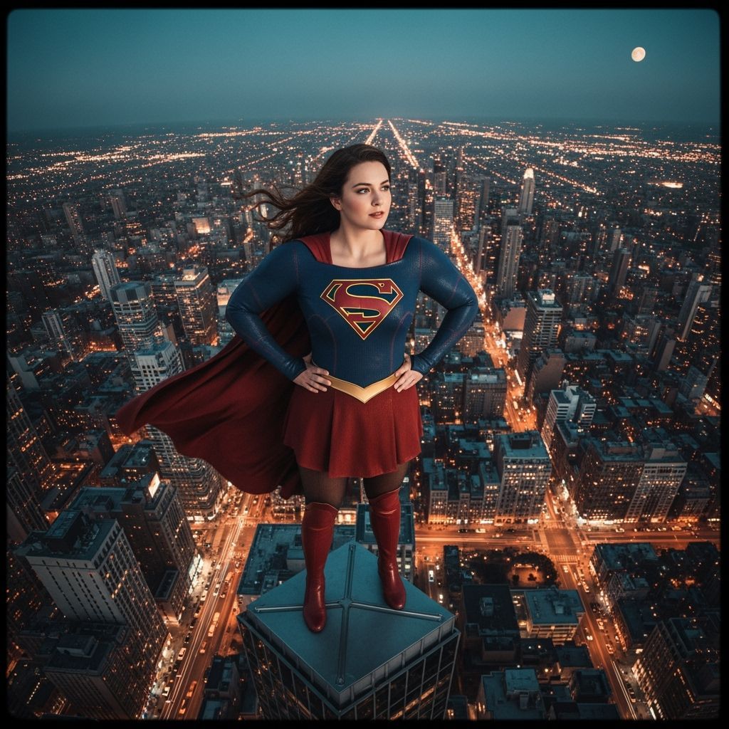 Supergirl Over Metropolis: Cinematic Film Still
