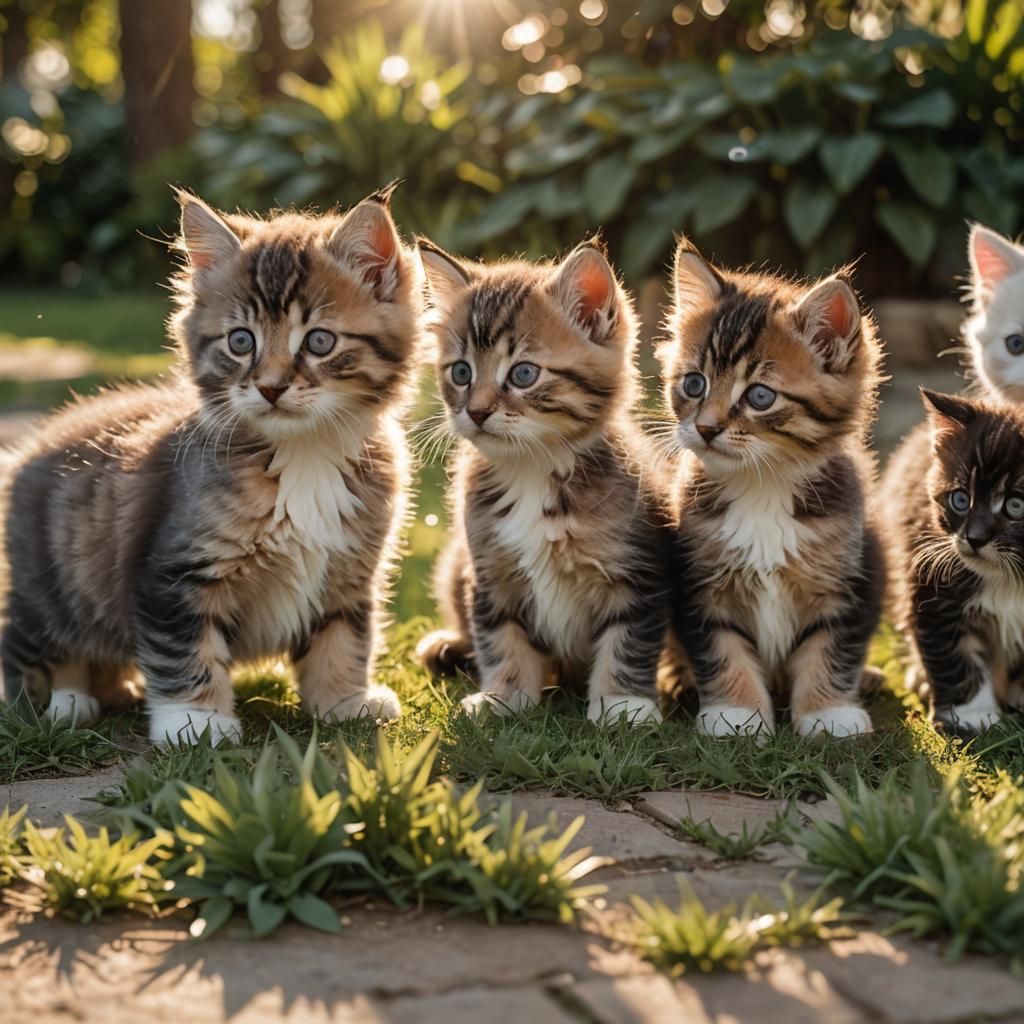 Kittens and Puppies Play in Sunny Garden