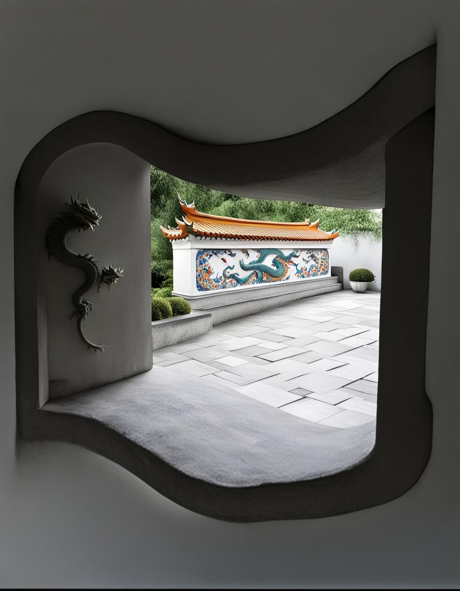 Ming Garden Wall with Dragon Art