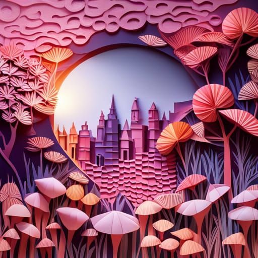 Paper Mushroom House in Origami Style