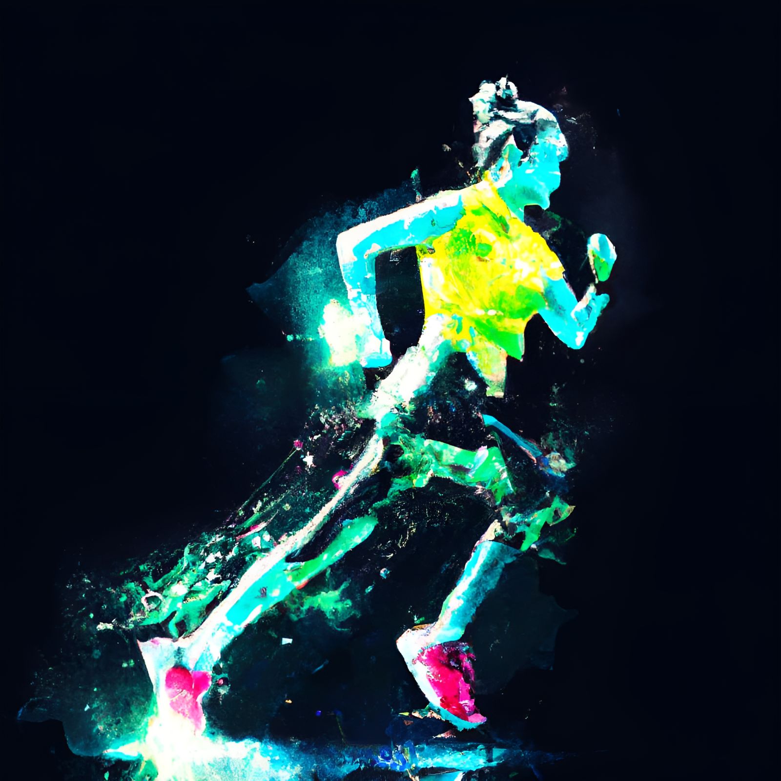 Cyberpunk Runner in Motion: Impressionistic Digital Art