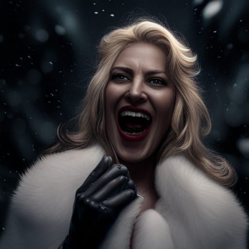 Female Mafia Boss Laughing in the Snow