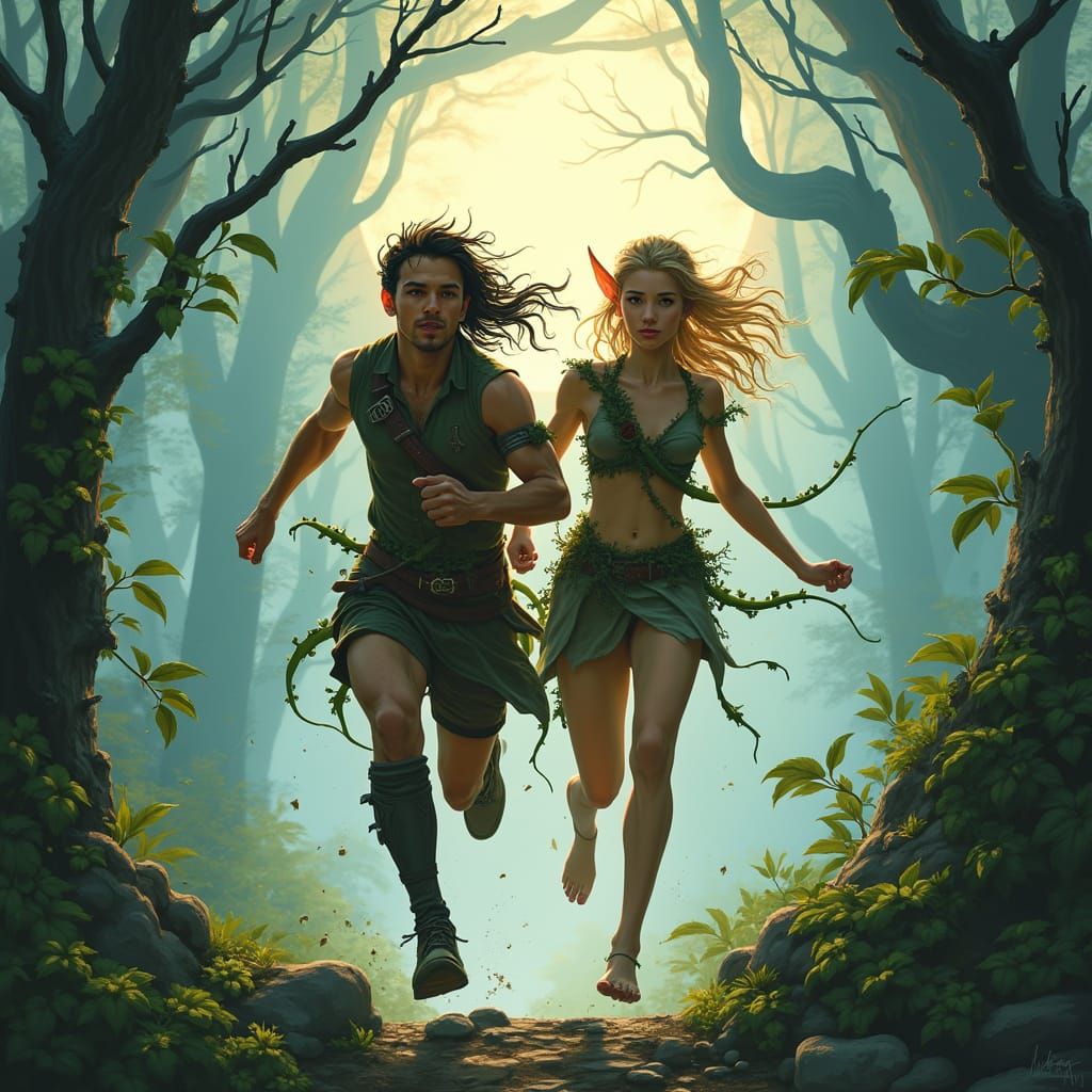 Dynamic Duo in Moonlit Forest Chase