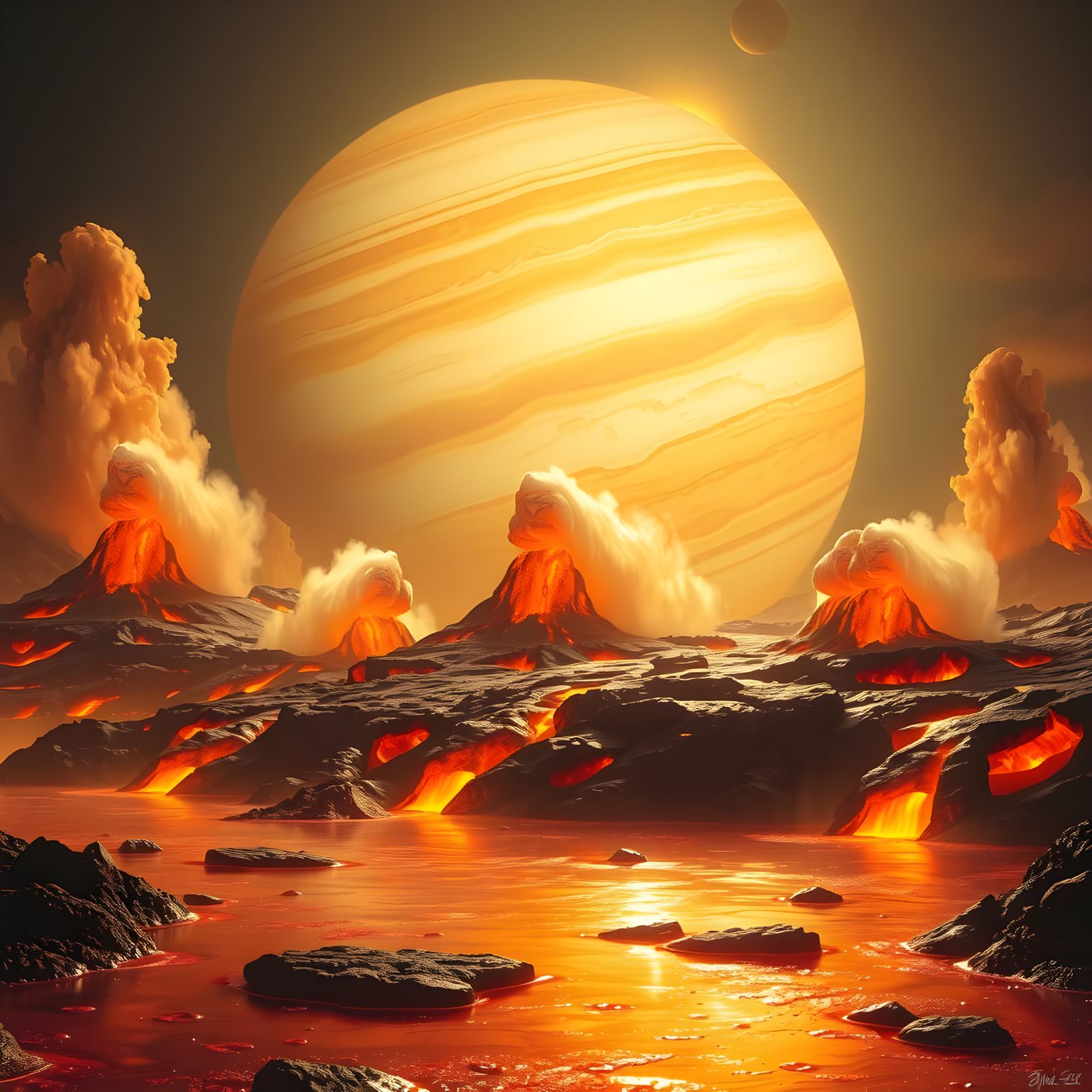 Io's Majestic Volcanic Ballet in Luminous Oil Painting