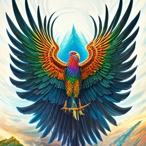 Rainbow Phoenix Rising: Symmetrical Kintsugi Digital Art