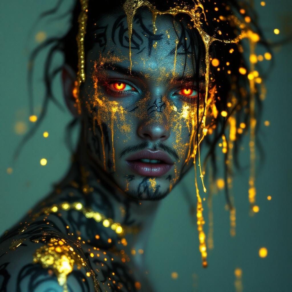Ethereal Male Portrait with Neon and Gold