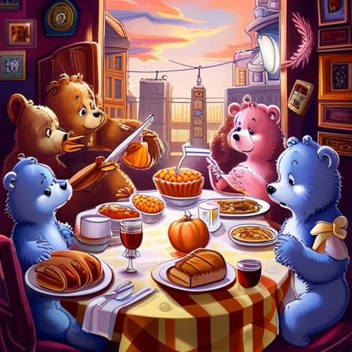 Care Bears Thanksgiving Dinner in Graffiti Art Style
